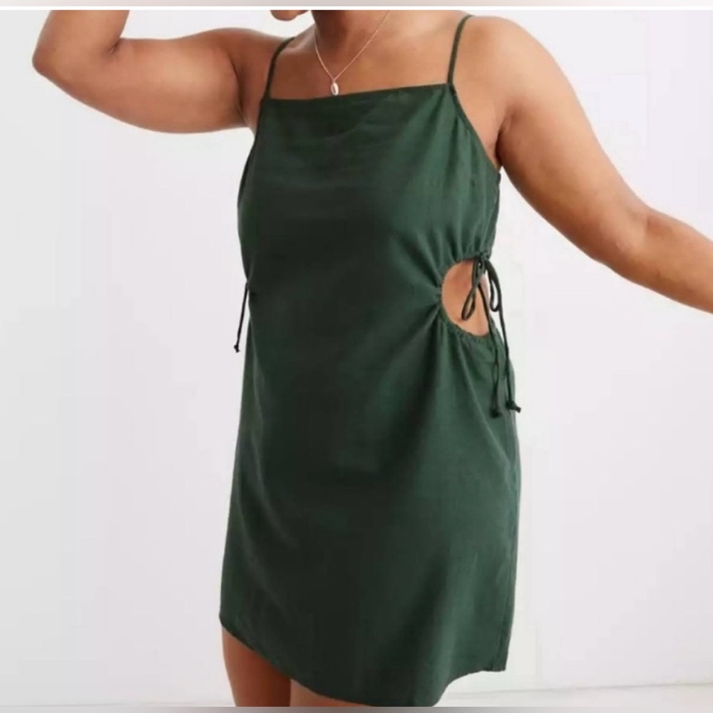 Aerie Linen Blend Mini Sundress Side Cutouts Green Size L